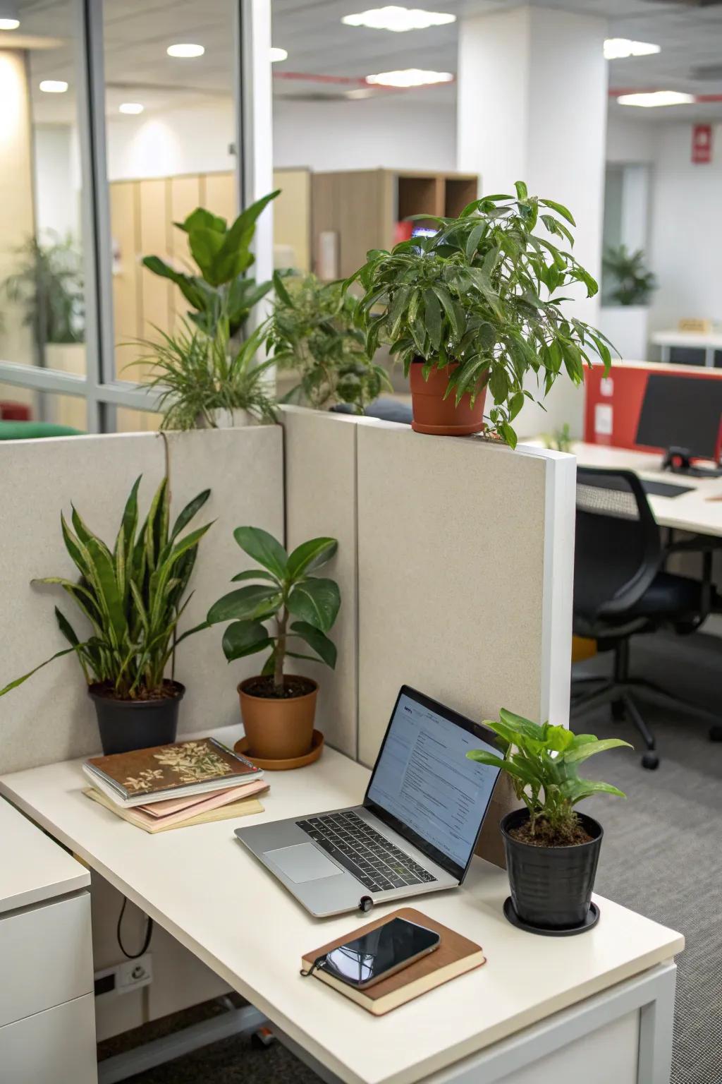 Enhance your workspace with greenery, bringing a touch of the outdoors inside.