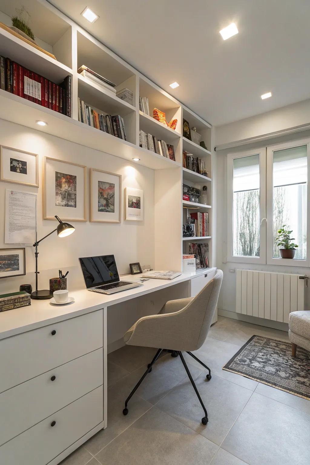 Lustrous finishes augment illumination and expanse within your office.