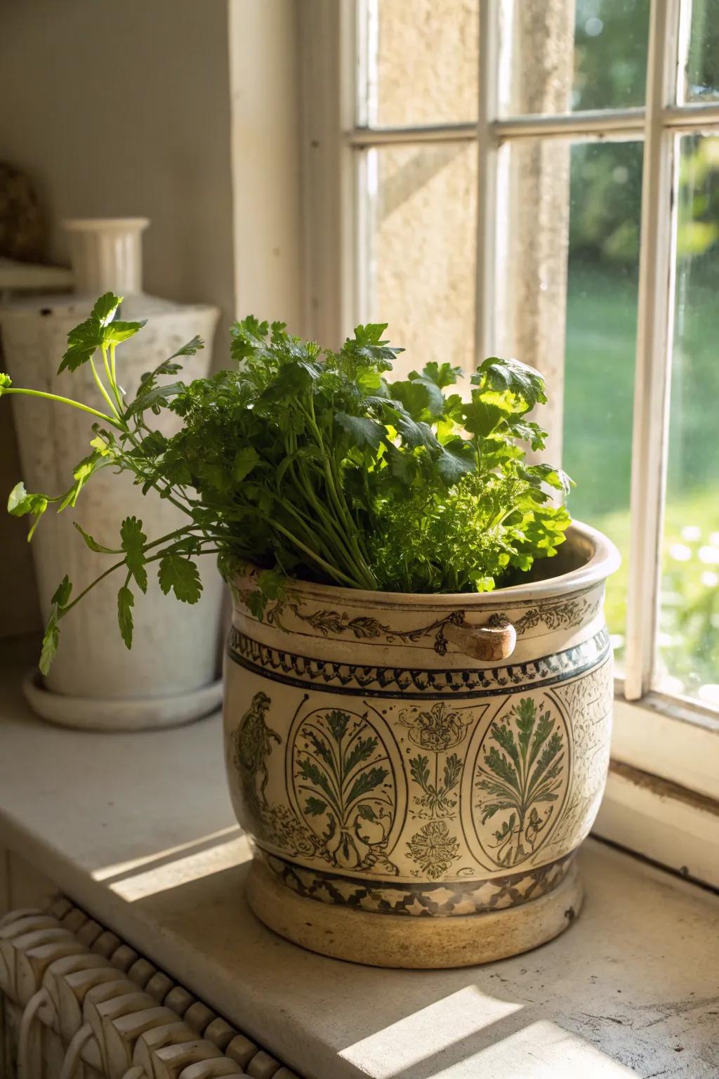 Brighten your culinary space with earthenware abundant in herbs.