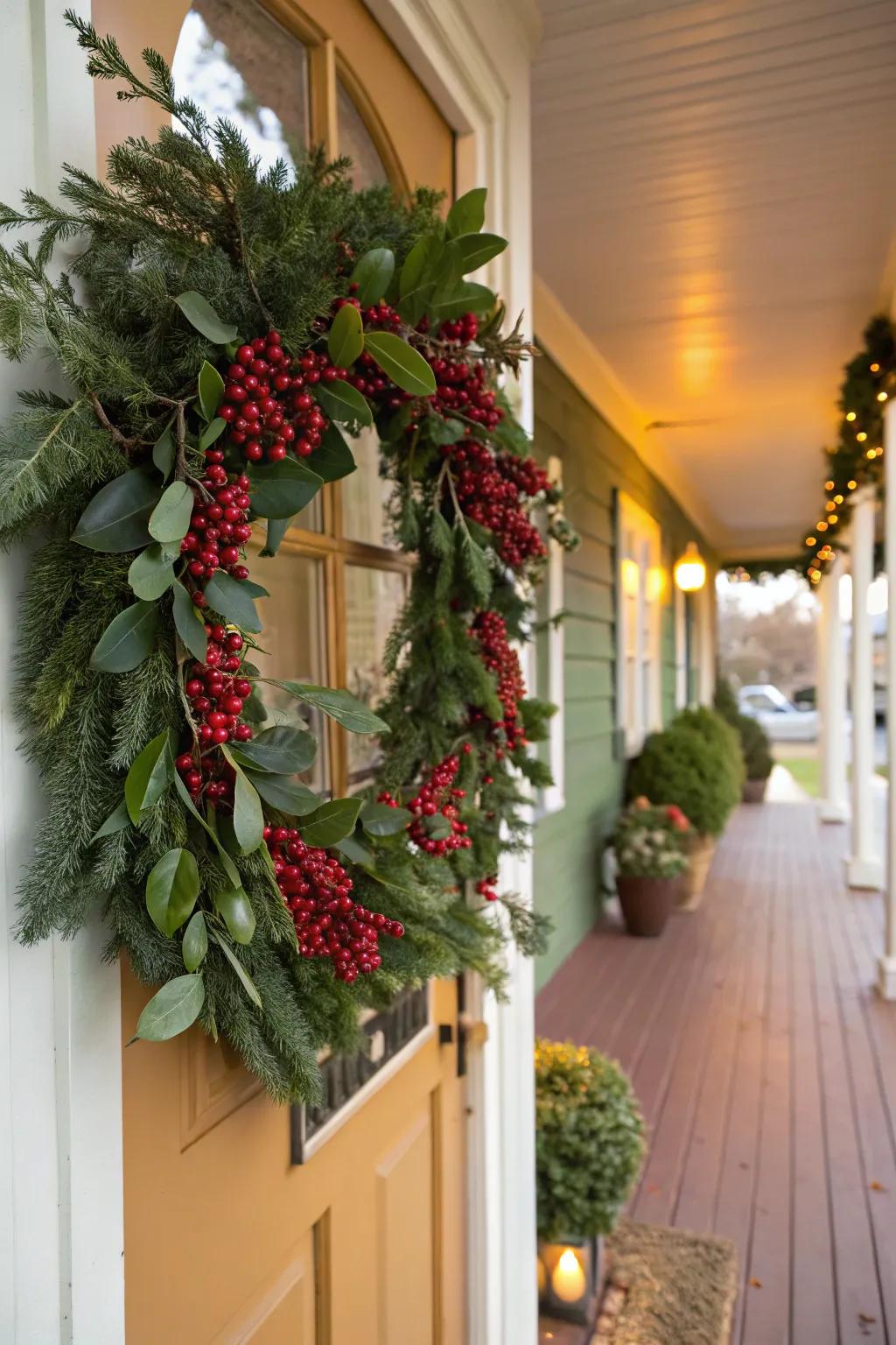 Festive circlets proffer a balmy welcome to holiday visitors.