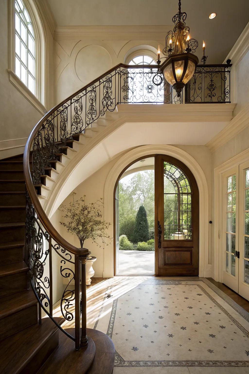 Architectural specifics inside an entryway bestow character and intrigue.