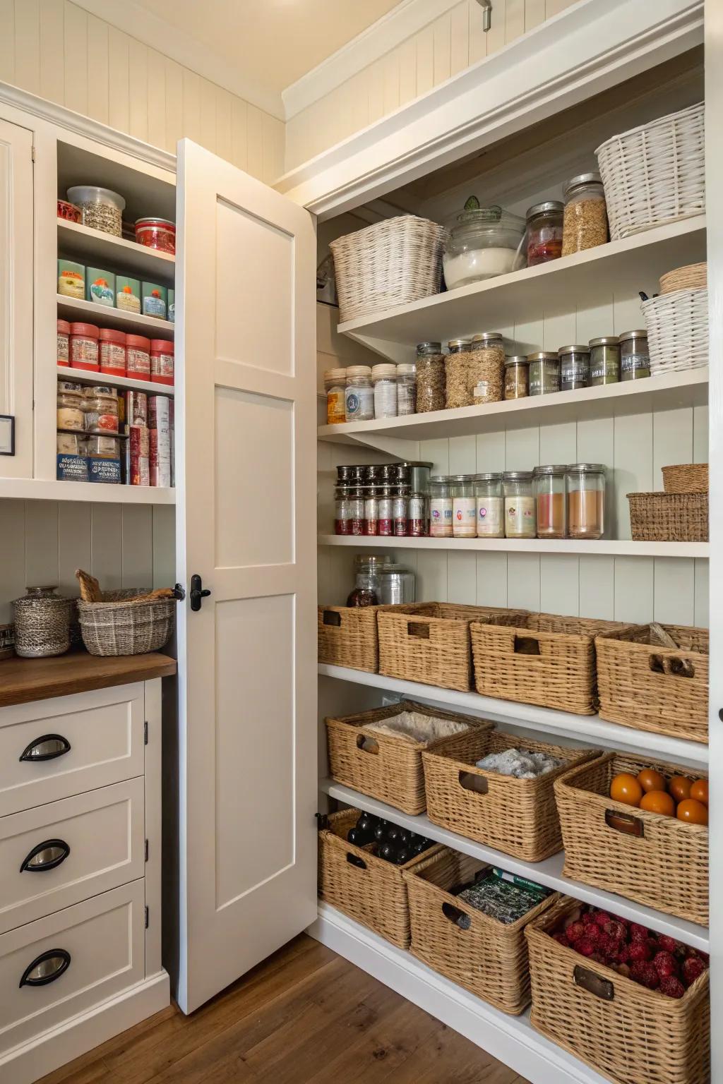 Open and closed storage is a great way to balance the pantry.