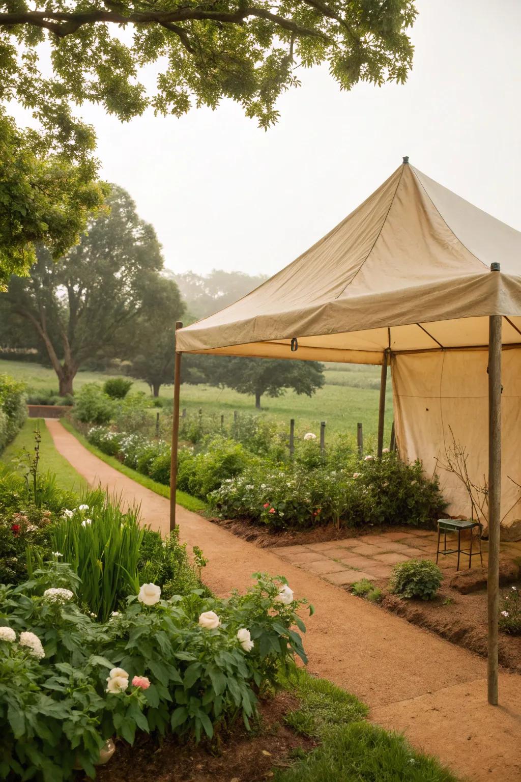 A canvas canopy provides an affordable and charming shade solution.