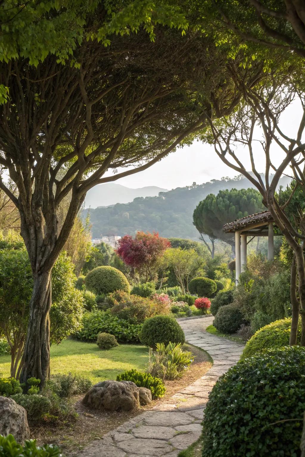 Natural components enhancing the garden's organic feel.