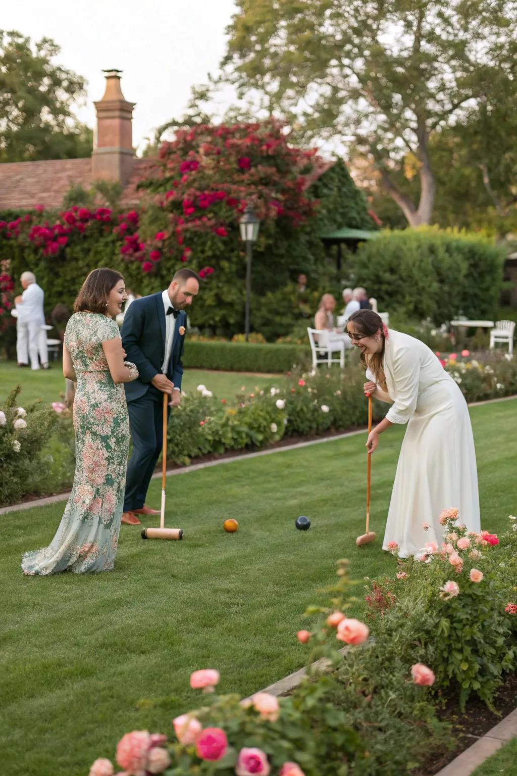 Turf diversions contribute playful amusement to garden social events.