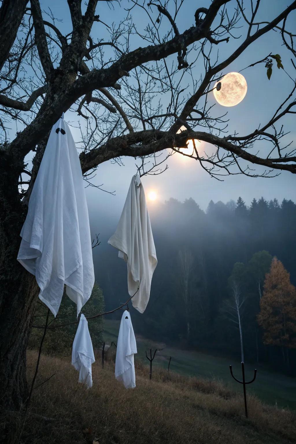 Ethereal figures floating through the night, supplementing the Halloween enchantment.