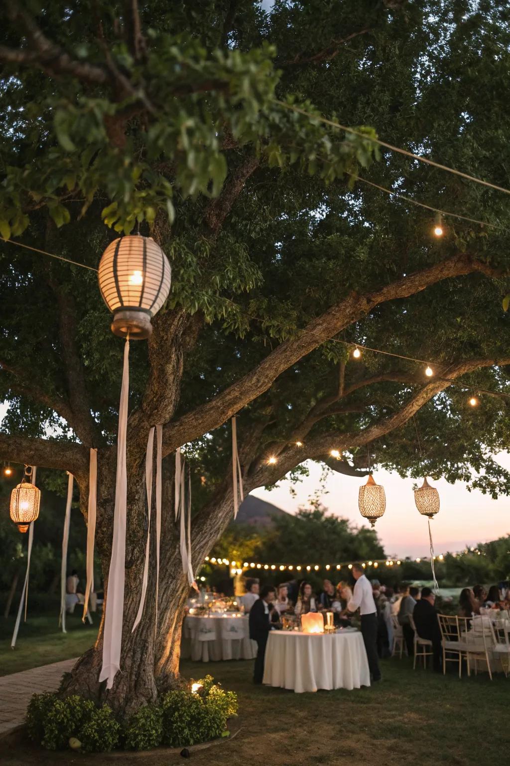 Arbor décor contributes a whimsical and surprising component.