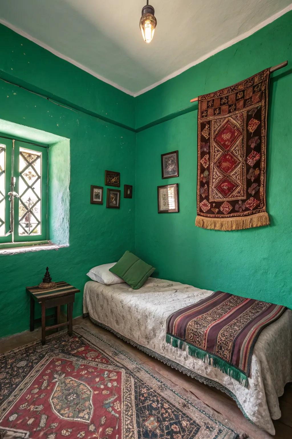 Gem inspired hues bring a touch of luxury and depth to your small bedroom.