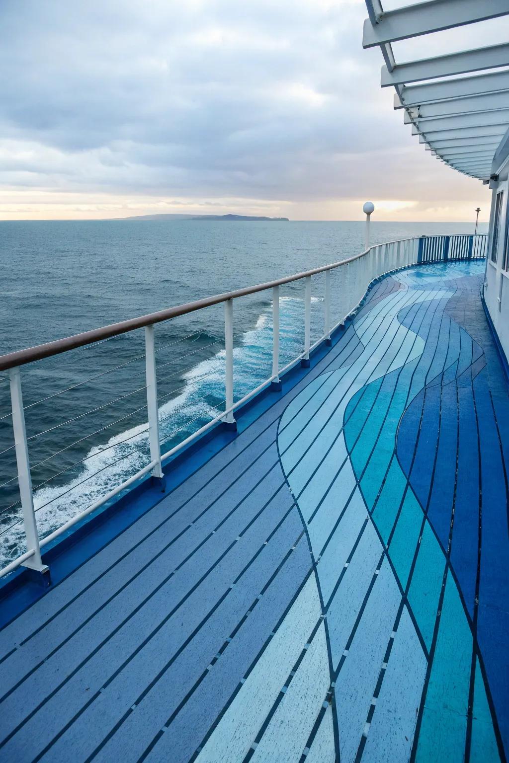 A blue deck inspired by the ocean, radiating serene vibes evocative of coastal retreats.