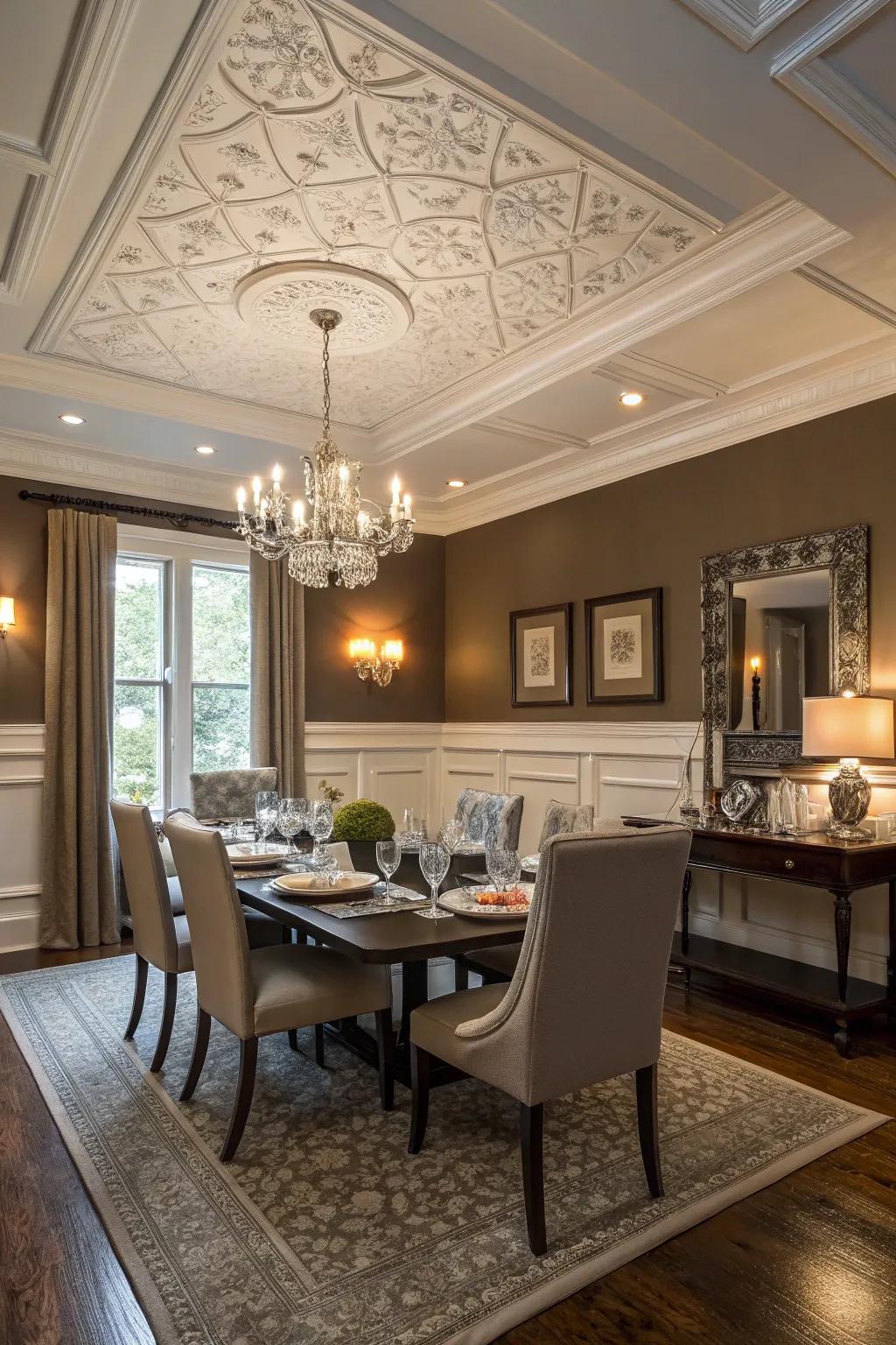 Traditional and modern components fashion a harmonious overhead design.