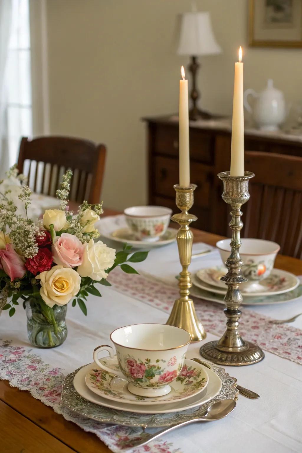A nostalgic centerpiece showcasing delicate antique items.
