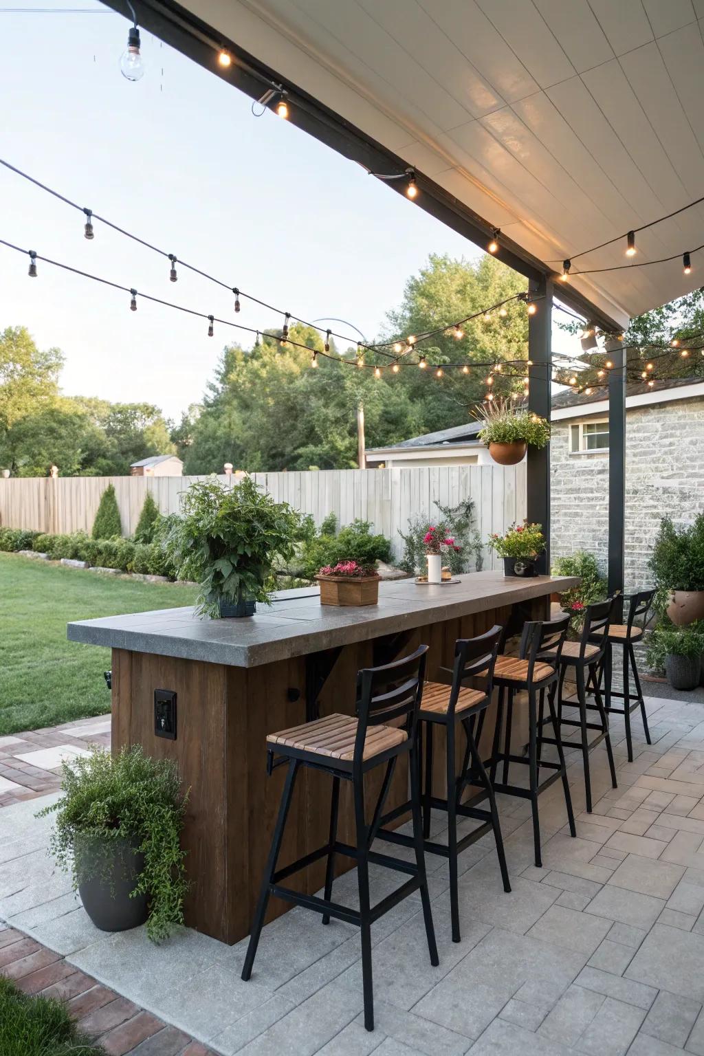 An outdoor bar area is ideal for entertaining guests on your patio.
