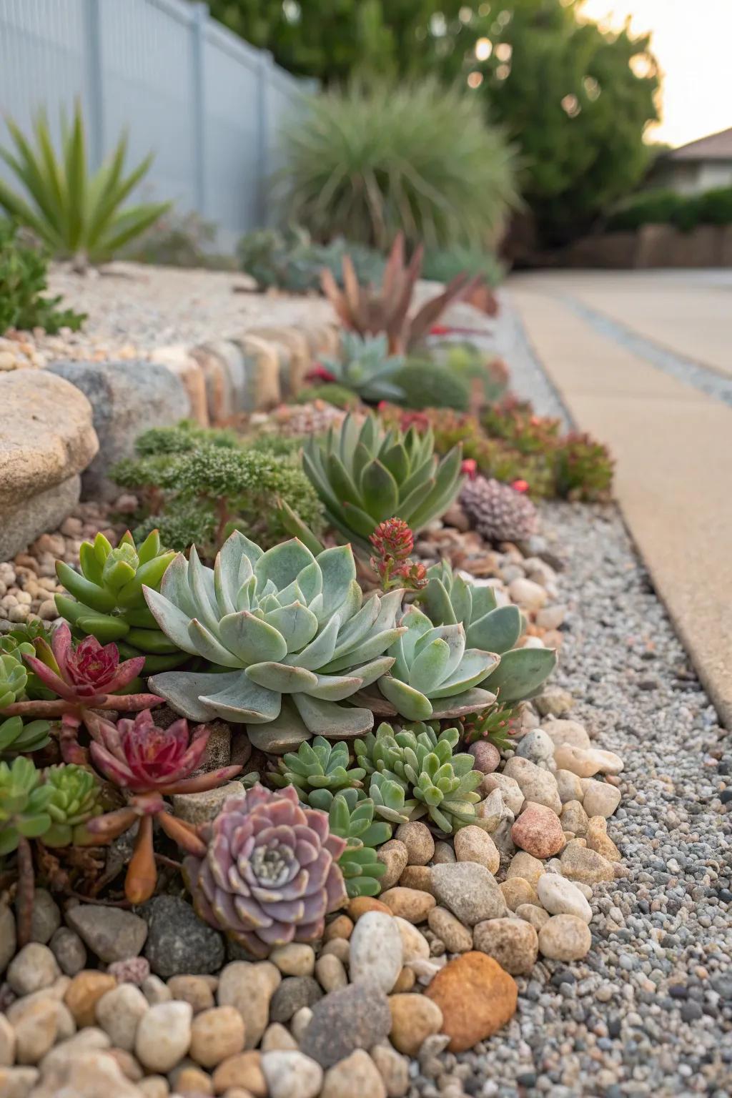 Display succulents on a chic pea gravel setting.