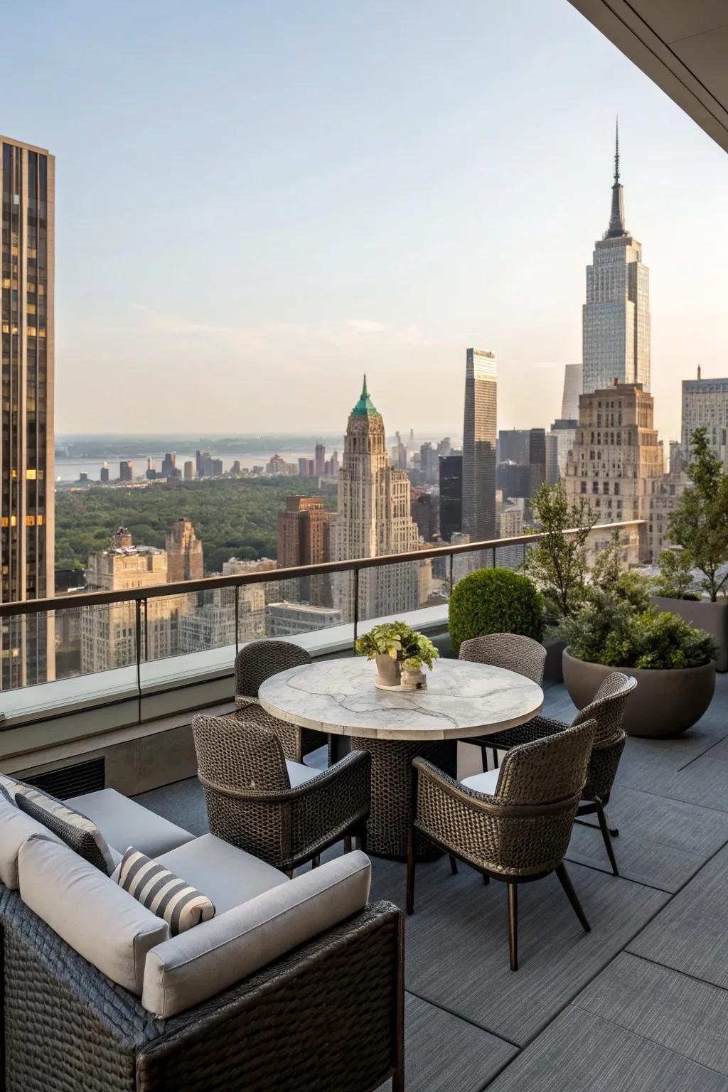 The penthouse lifestyle is enhanced by outdoor spaces.