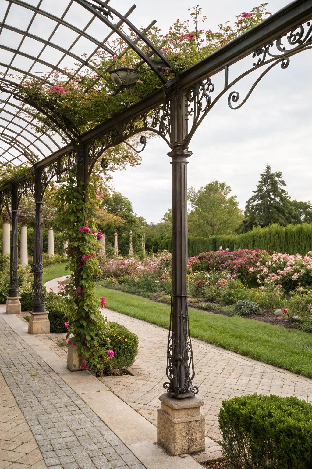 Wrought iron detailing imparts a vintage charm.