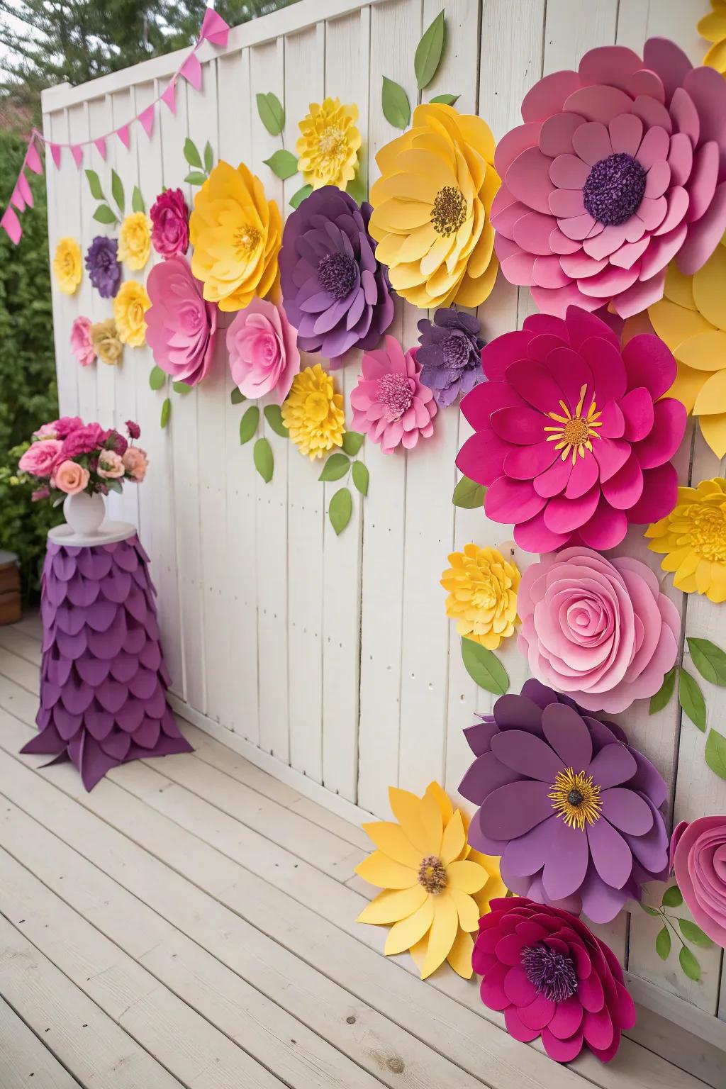 Whimsical and creative using handmade paper blossoms.