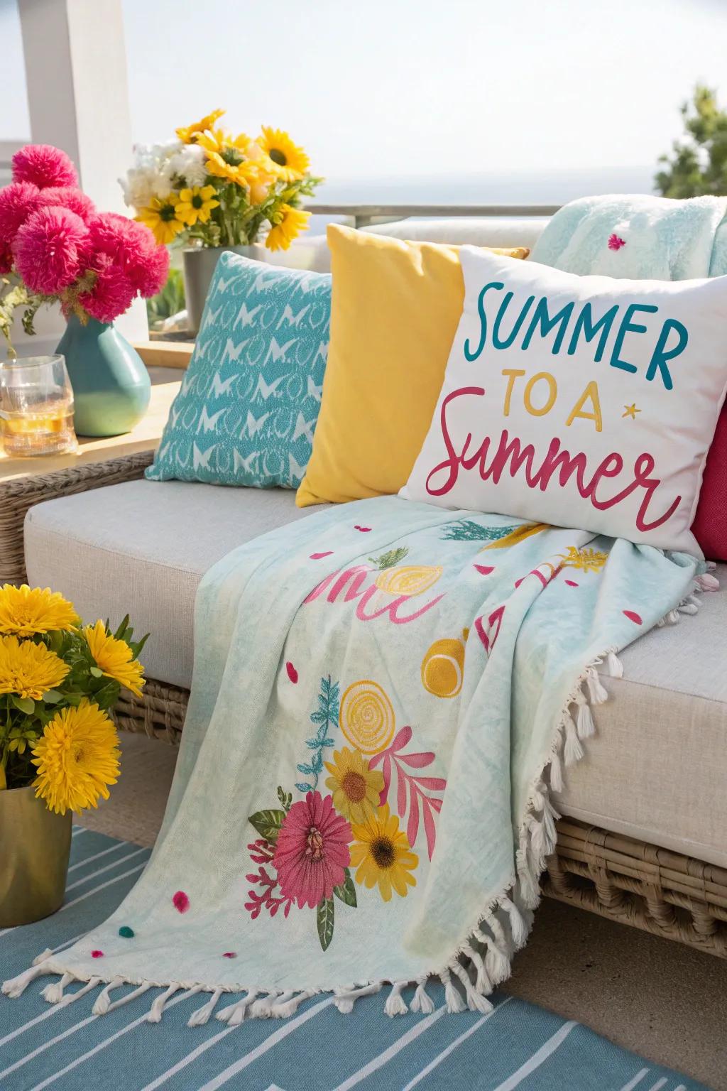 A seasonal throw on a couch, reflecting a change in decor theme.