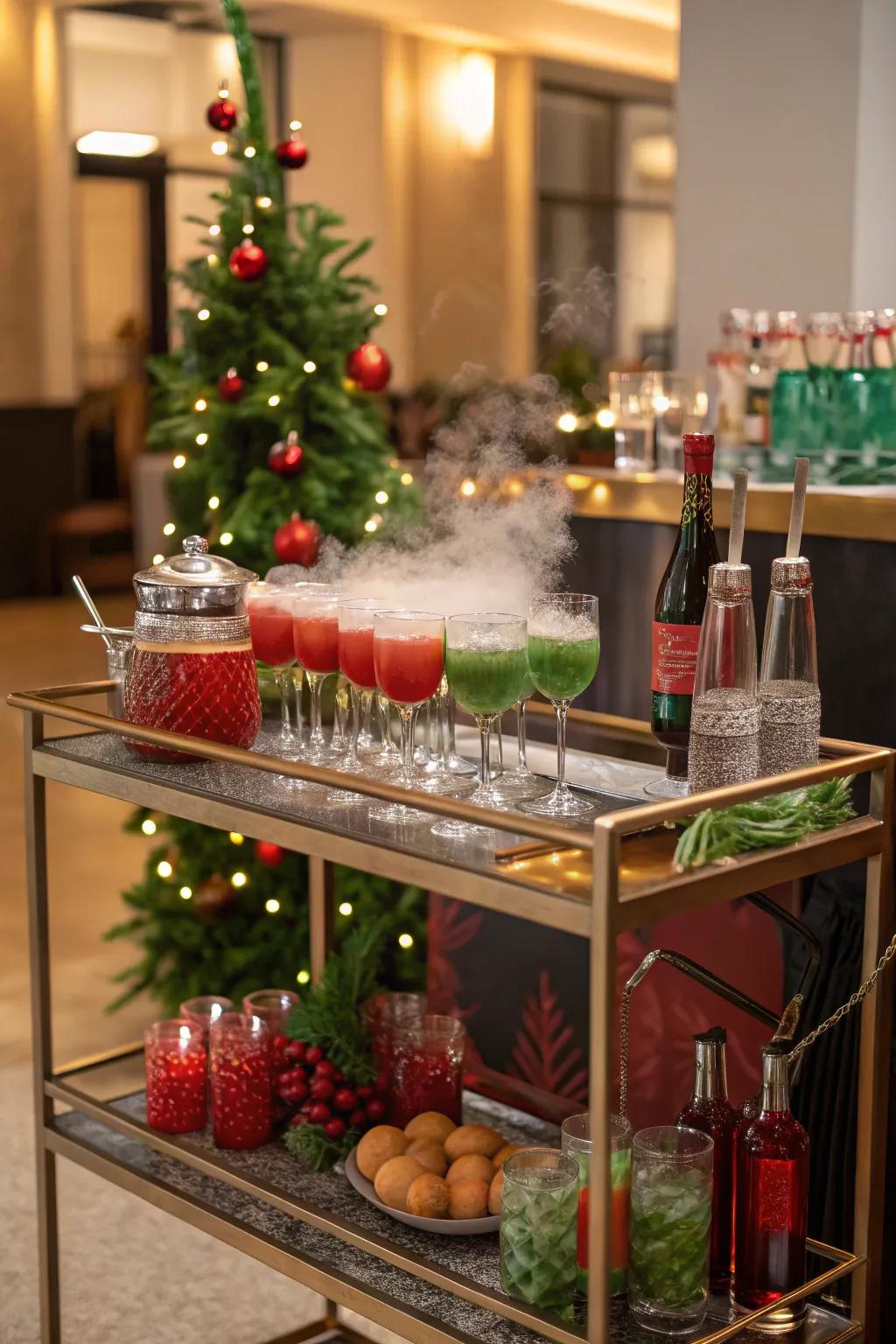 Transform your tavern cart into a festive center of attention for holiday congregations.