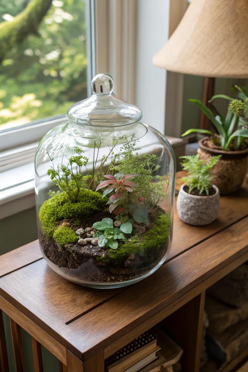 A terrarium incorporates an essence of nature indoors.