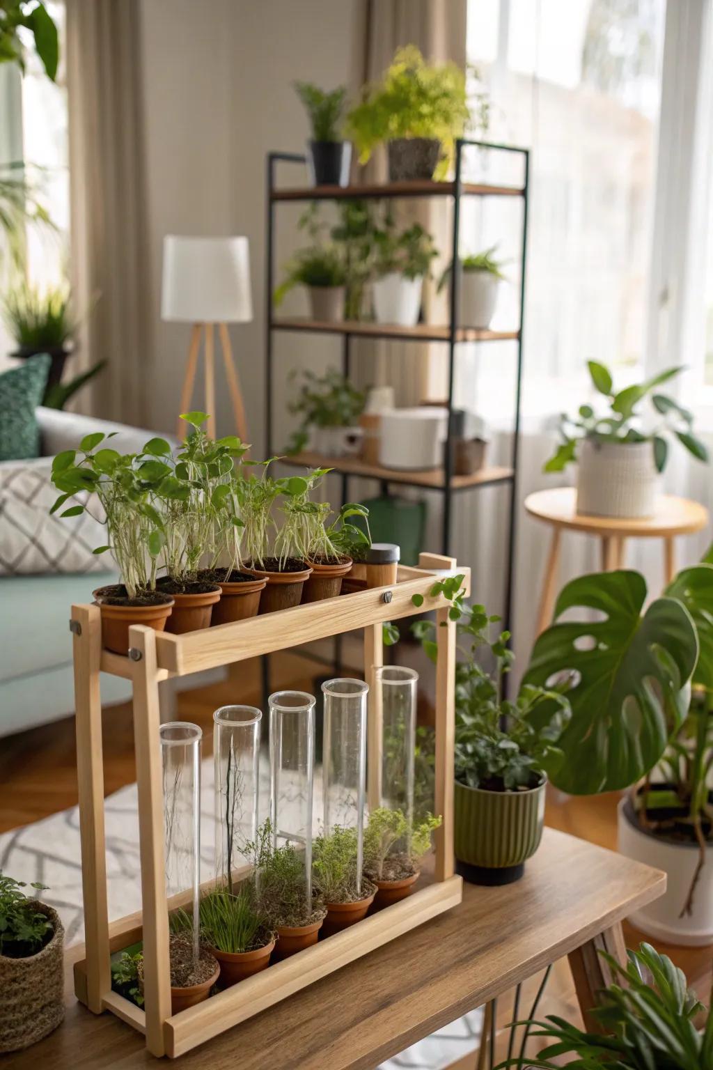 A propagation station shelf uniting scientific exploration with style.