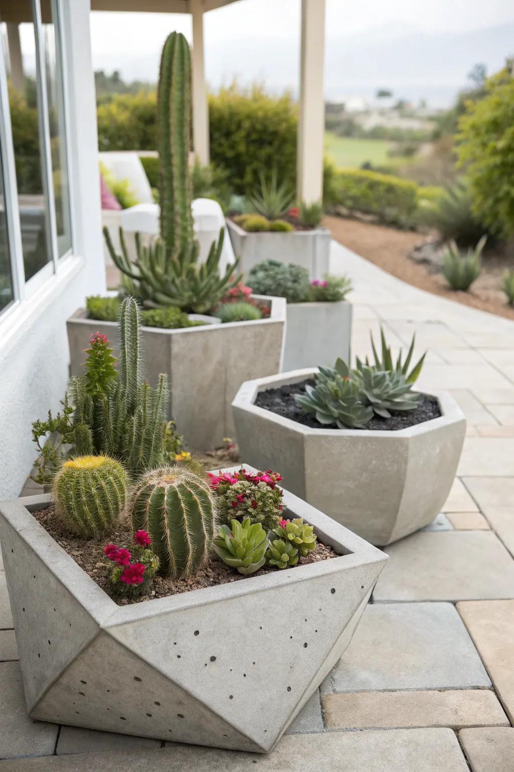 Realize modern minimalism with cast stone receptacles.
