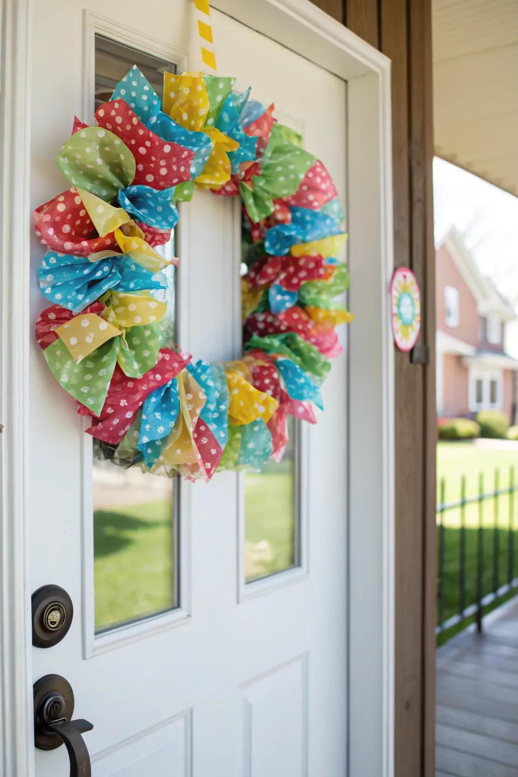 Welcome guests with a vibrant tablecloth wreath.