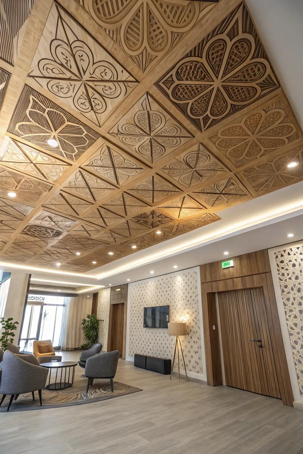 An awe-inspiring geometric plywood roof that appends architectural fascination.