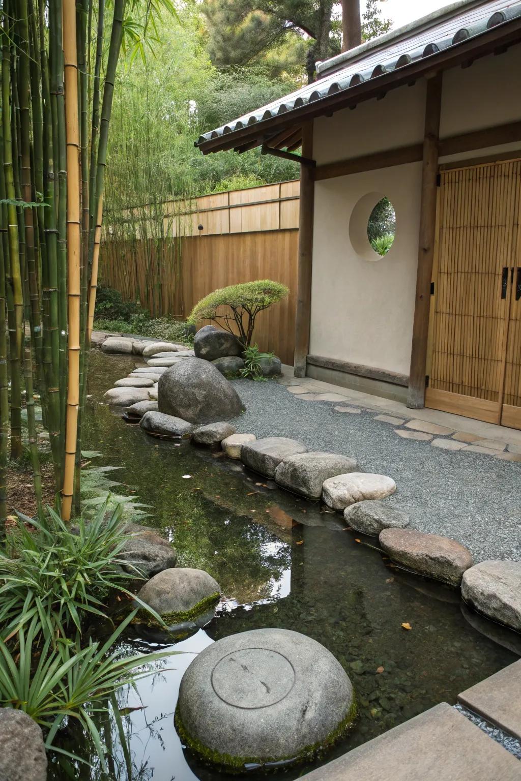 A Zen-inspired pond delivers a restorative getaway with minimalistic components.