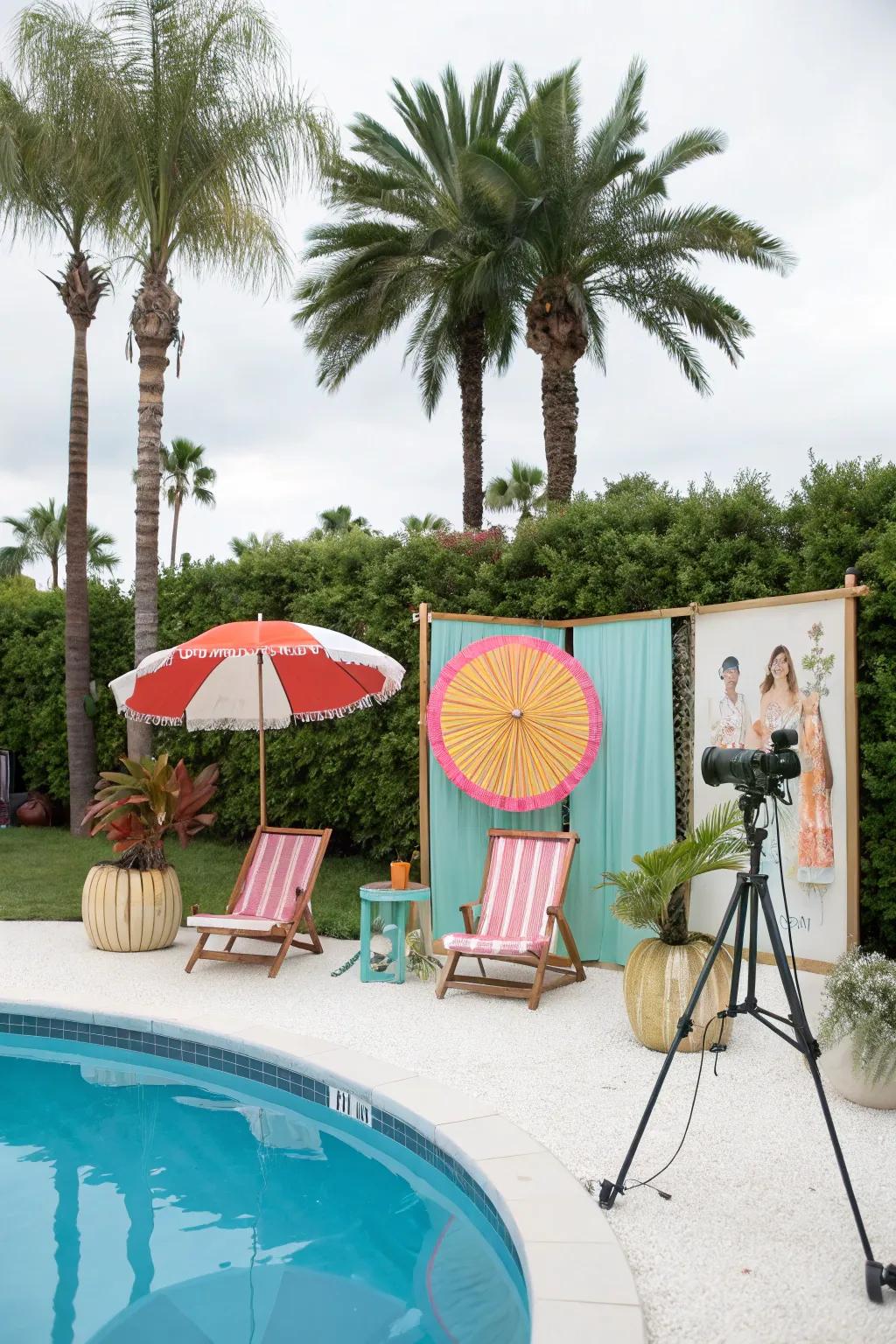 A thematic milieu adjacent to the pool, ideal for photographic engagements.