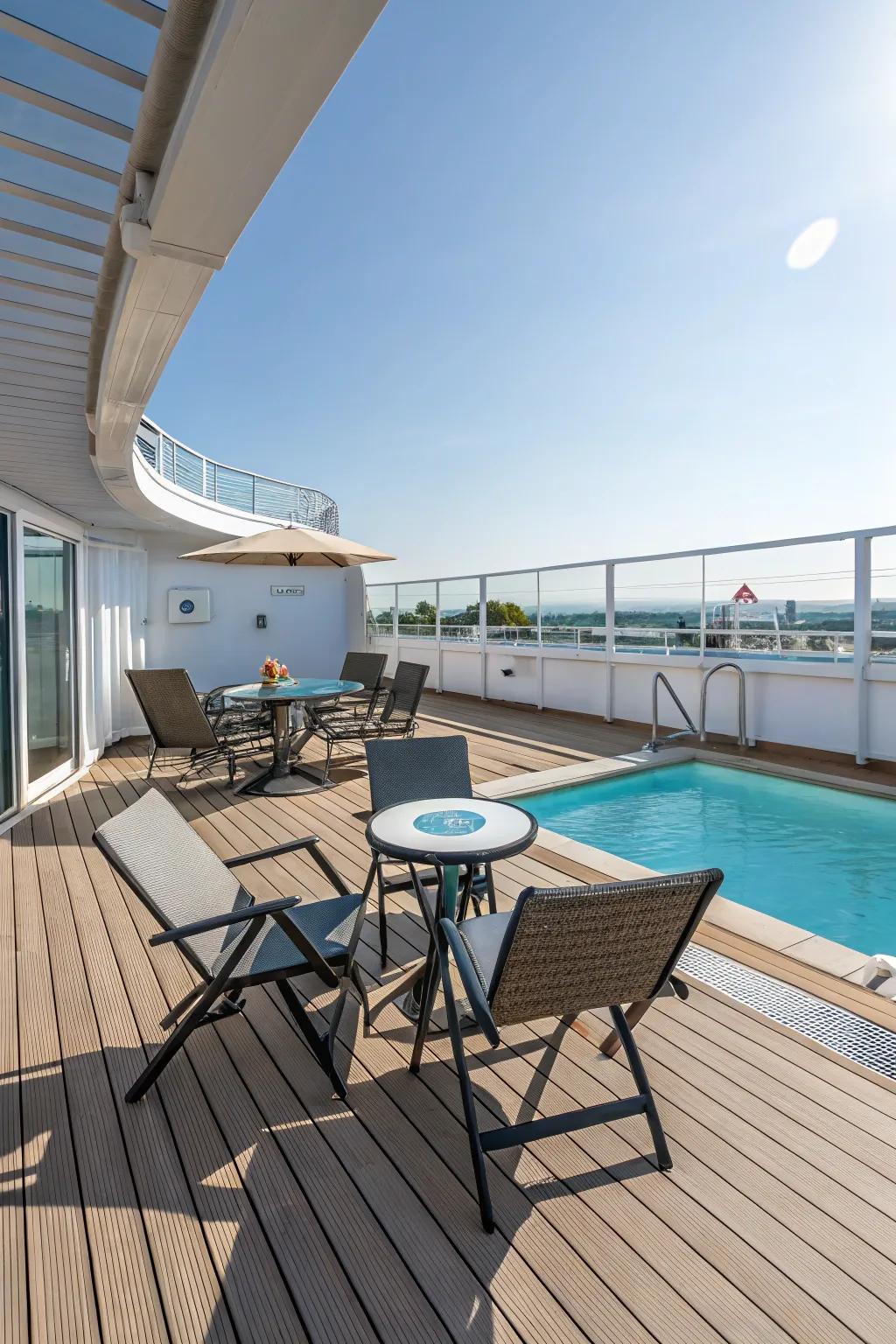 Maximize your space with compact pool deck designs.