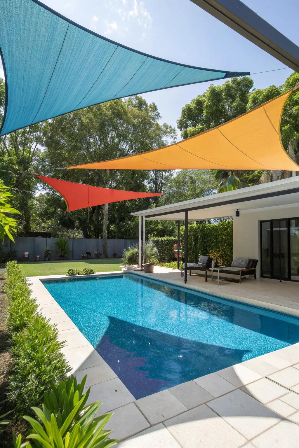 Shade sails append contemporary appeal and privacy.
