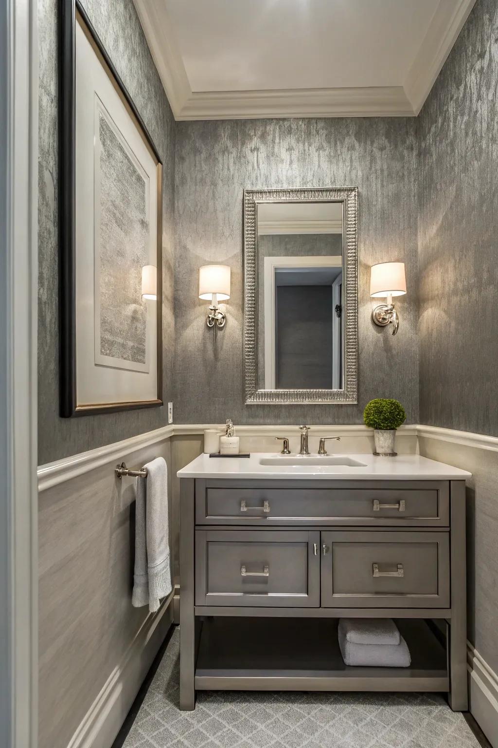 Monochrome walls provide subtle sophistication.