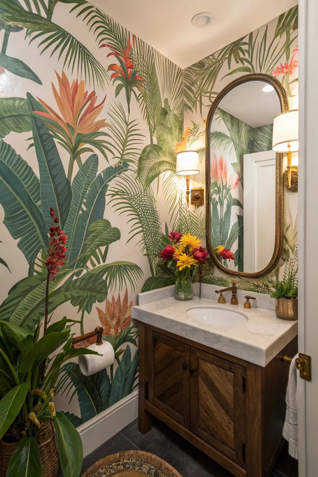 Tropical-themed designs turn your guest bathroom into an exotic retreat.
