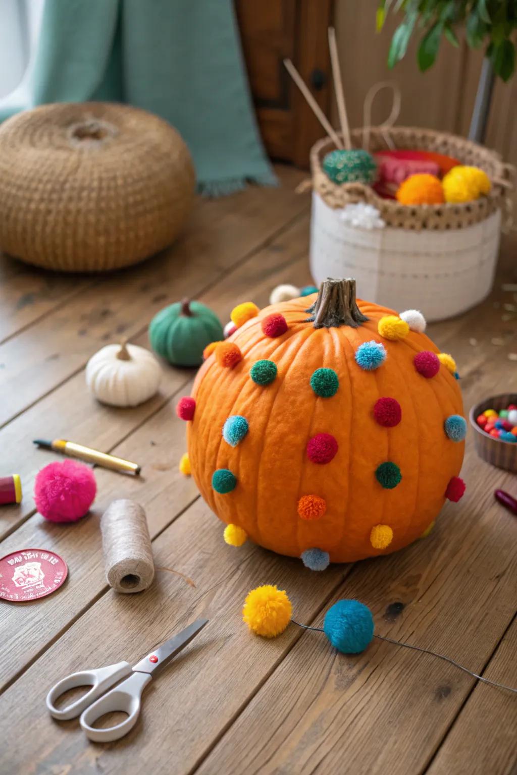 Pom-pom pumpkins impart a cheerful and playful vitality.