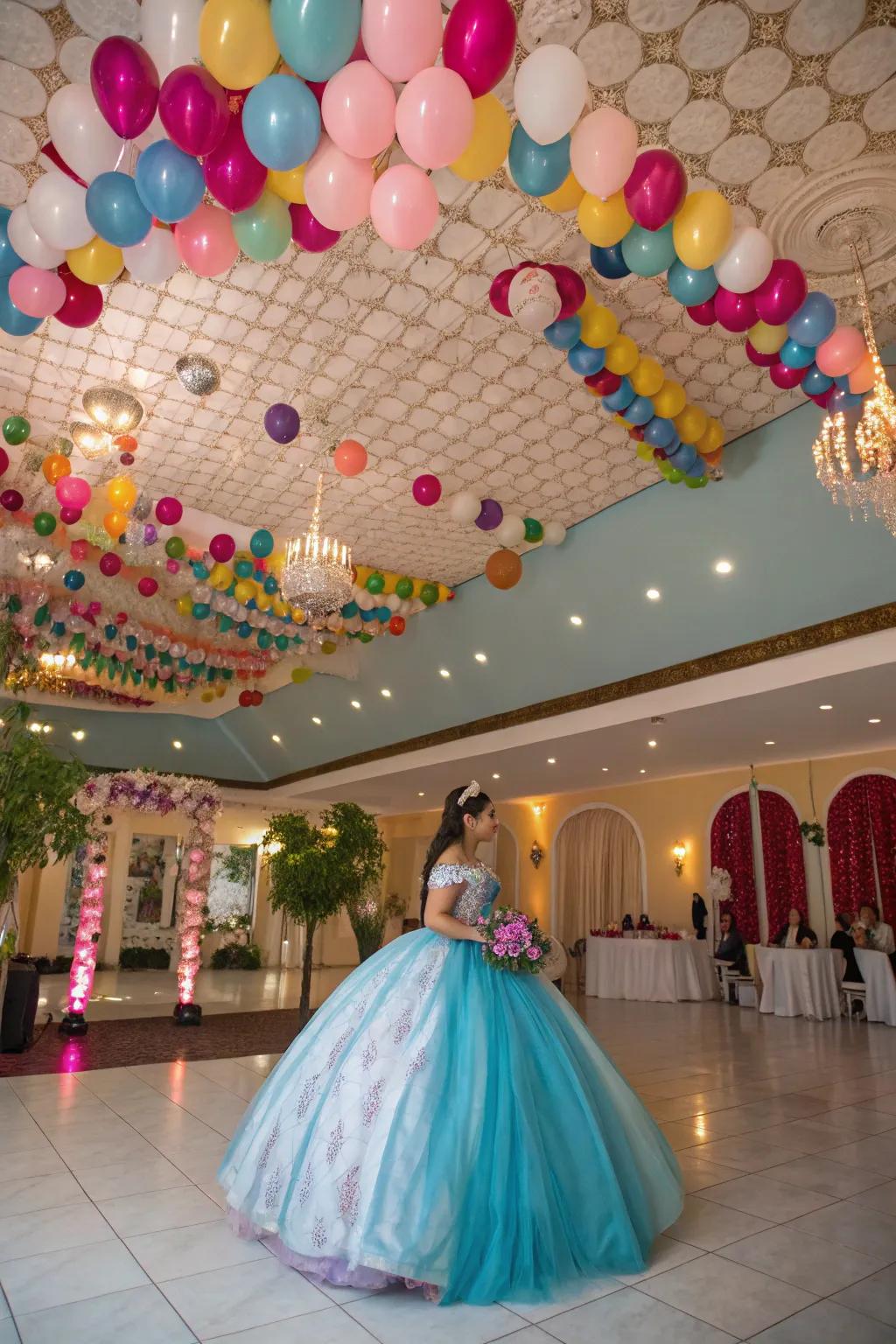 An elevated balloon canopy metamorphoses the expanse.