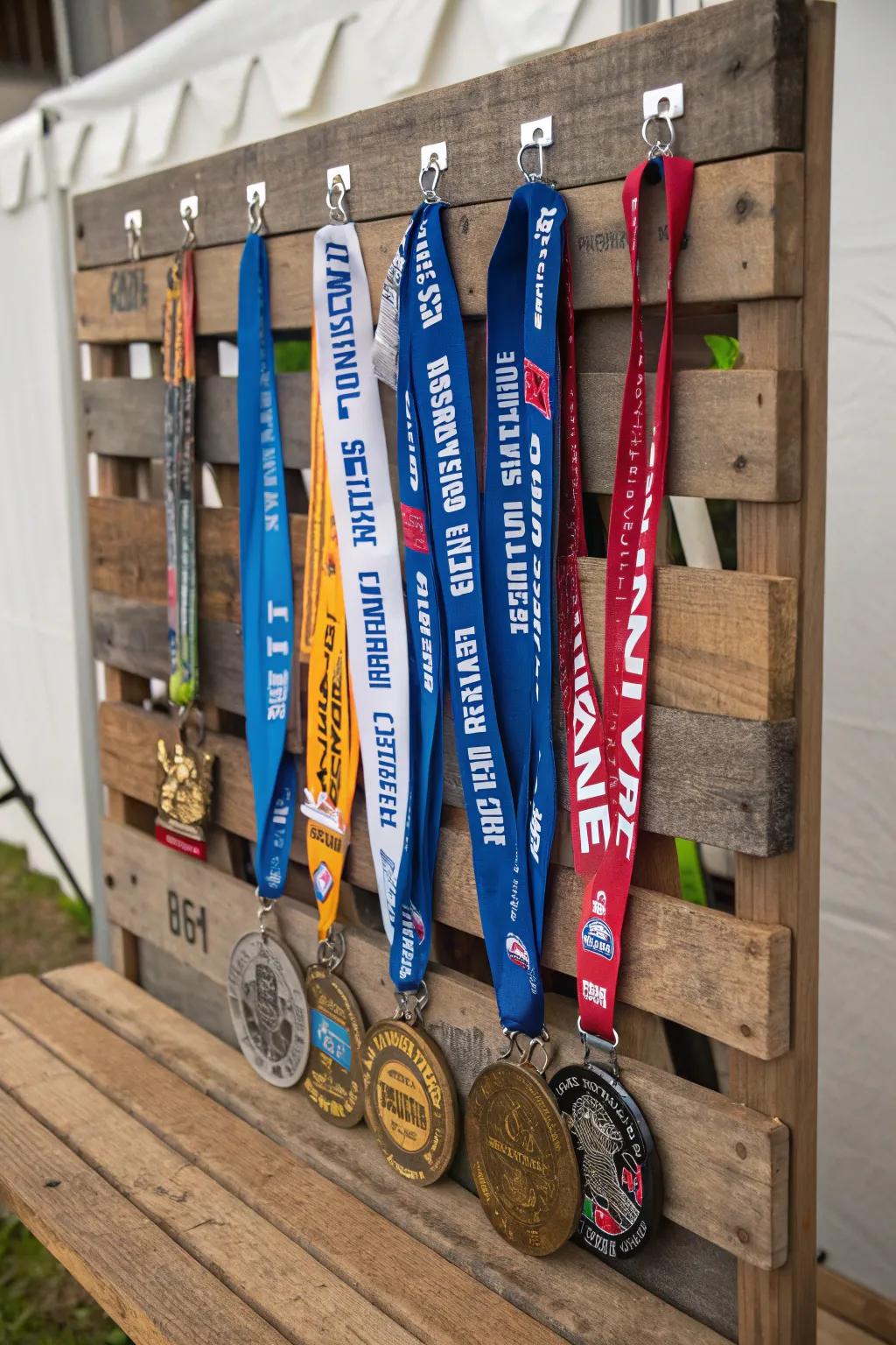 A combination of race numbers and medals composes a comprehensive narrative of your racing endeavor.