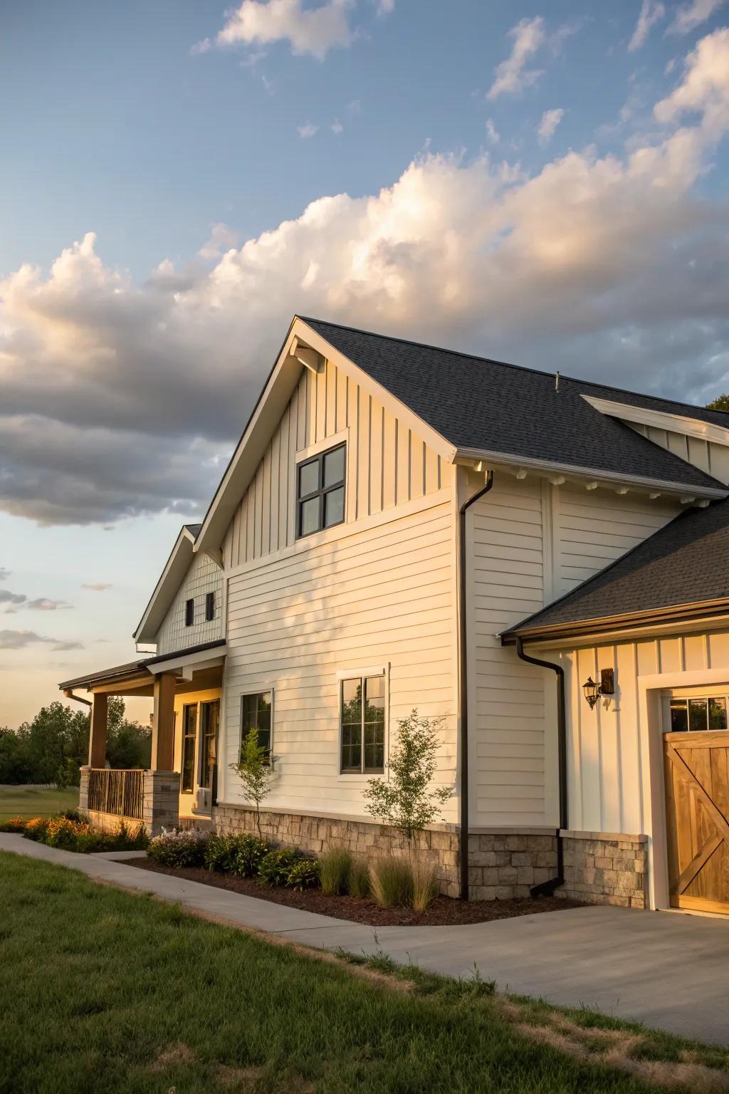 An interplay of surfaces in siding introduces subtle intrigue.