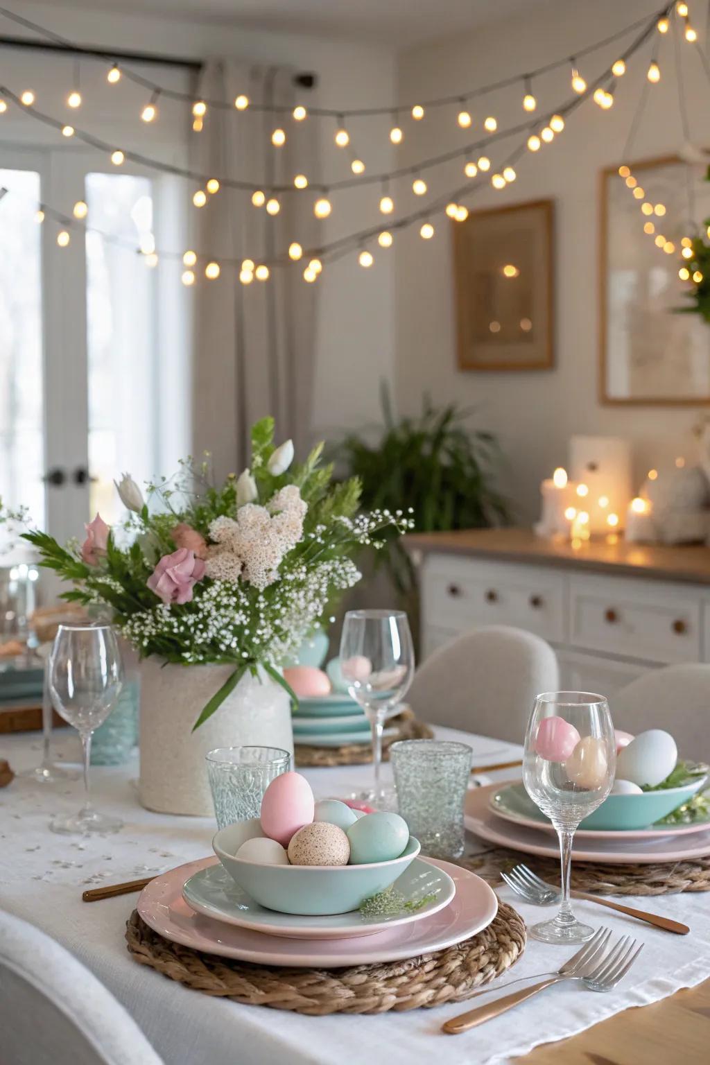 Fairy lights infuse a magical hint to the dining area.