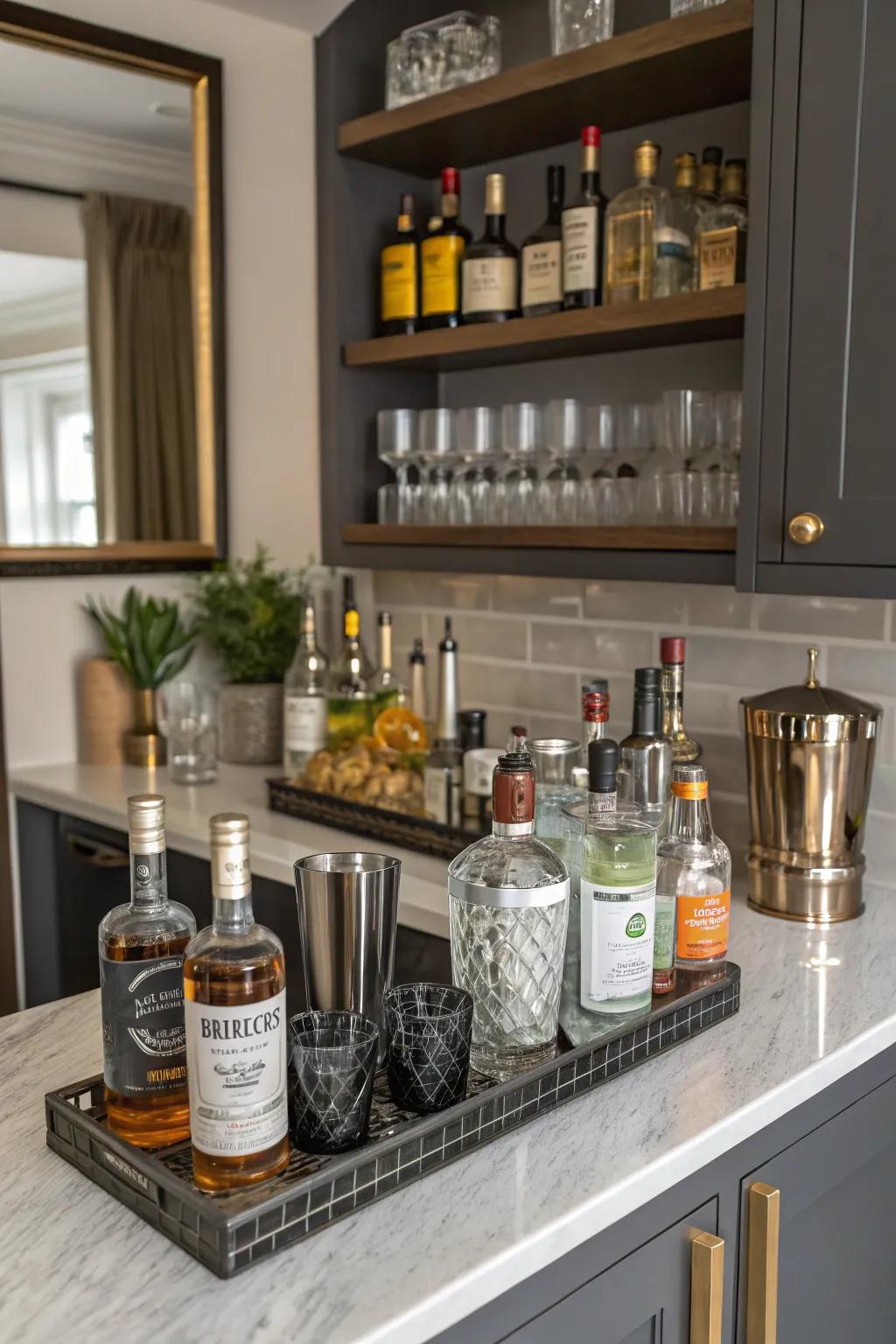 A cocktail station lends an aura of sophistication and amusement.