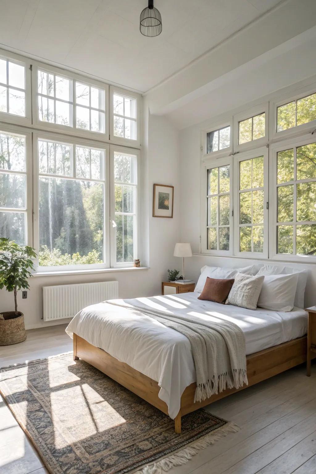 Open spaces filled with natural light create a serene and airy bedroom.