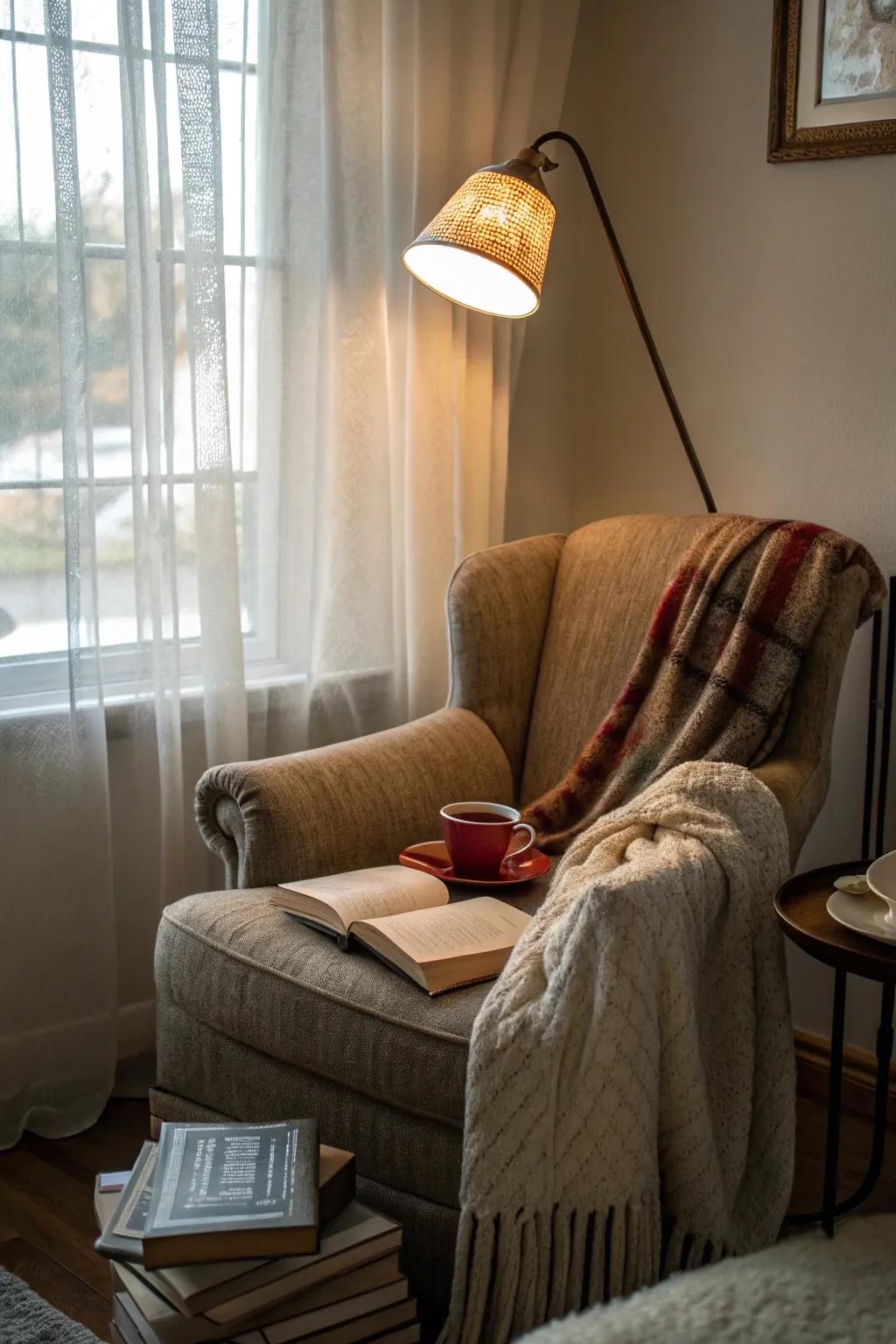 An inviting literary alcove conceived for optimal relaxation.