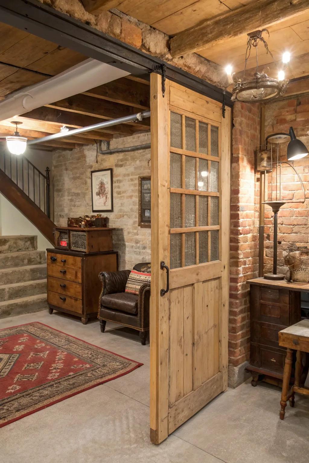 Repurposed doors append vintage elegance and essence.