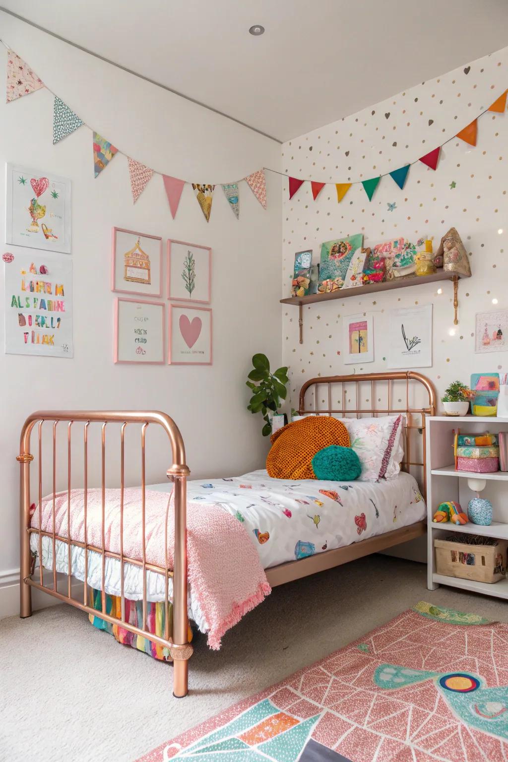 Rose gold introduces a touch of whimsy to a child's room.