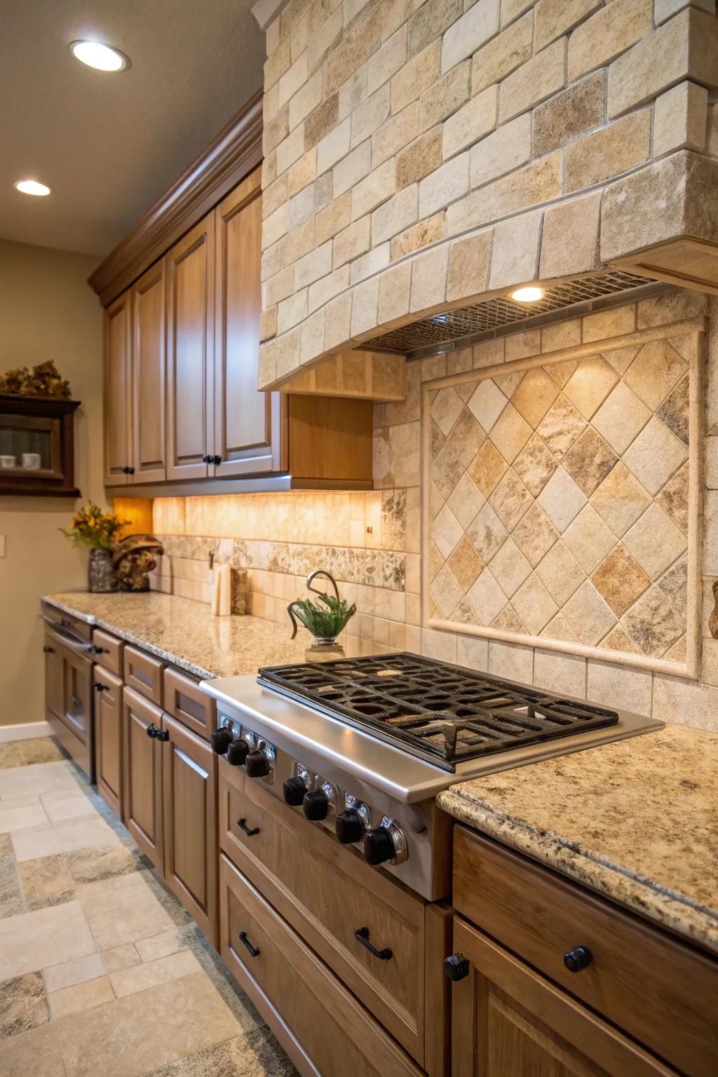 Delicate textures incorporate depth to the countryside kitchen layout.