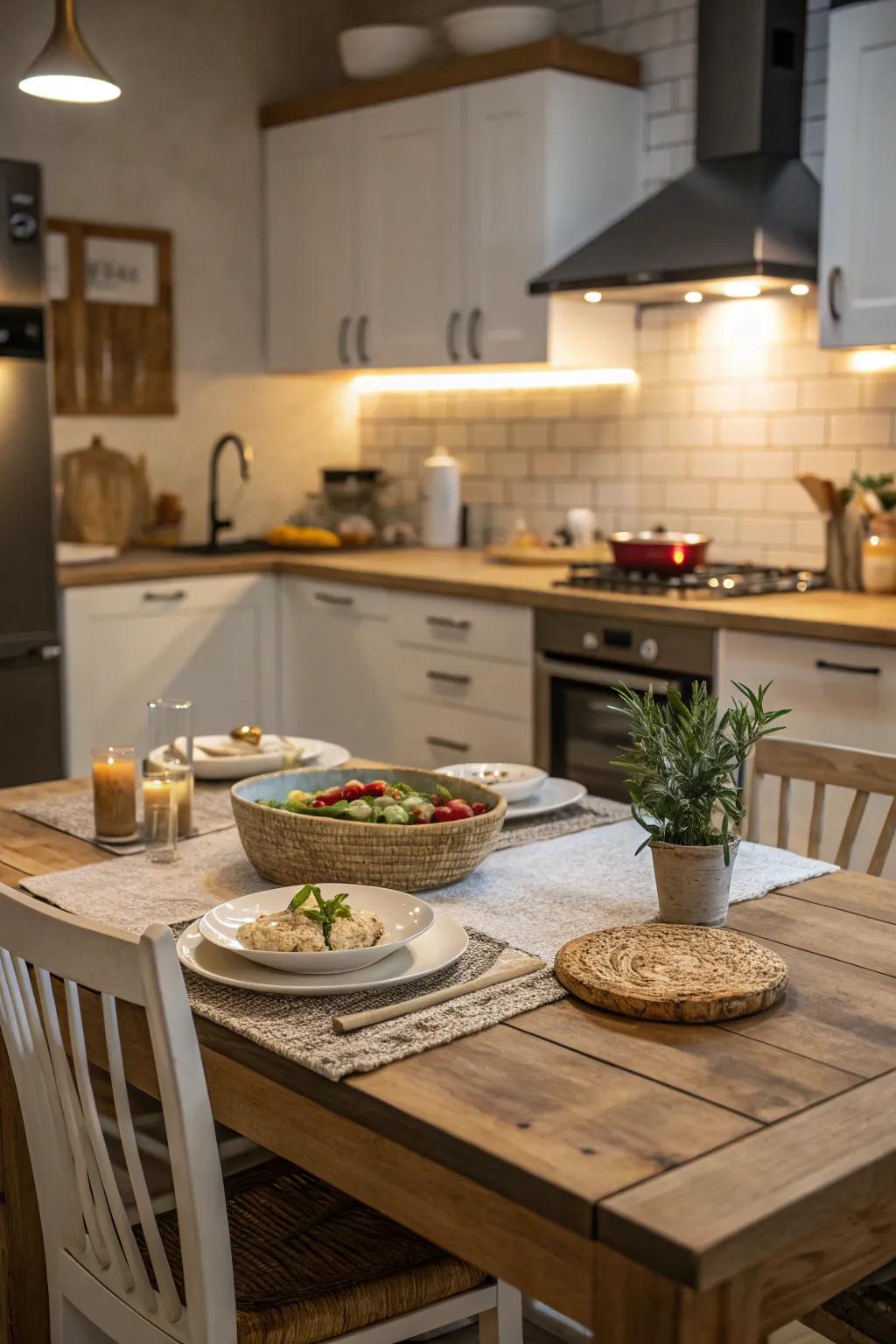 An informal dining area encourages a welcoming ambience in the kitchen.