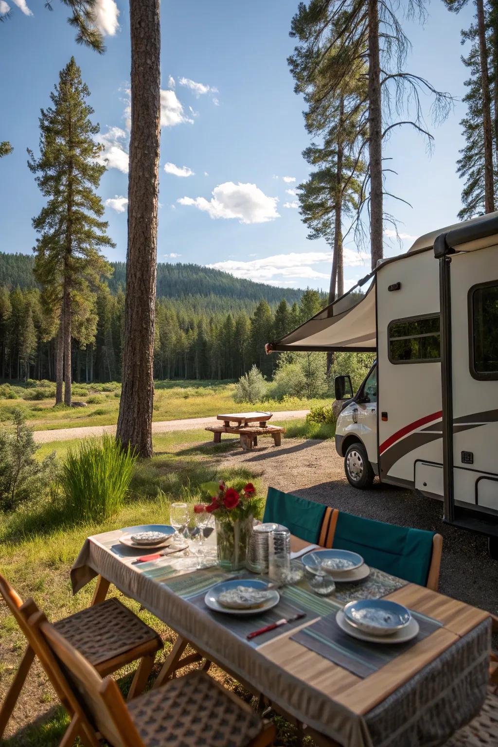 An outdoor culinary zone enhances meal enjoyment.