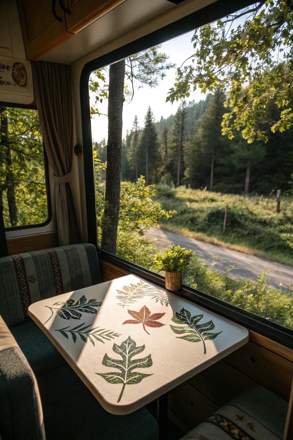 Nature-inspired surfaces bestow a whimsical essence upon your RV.