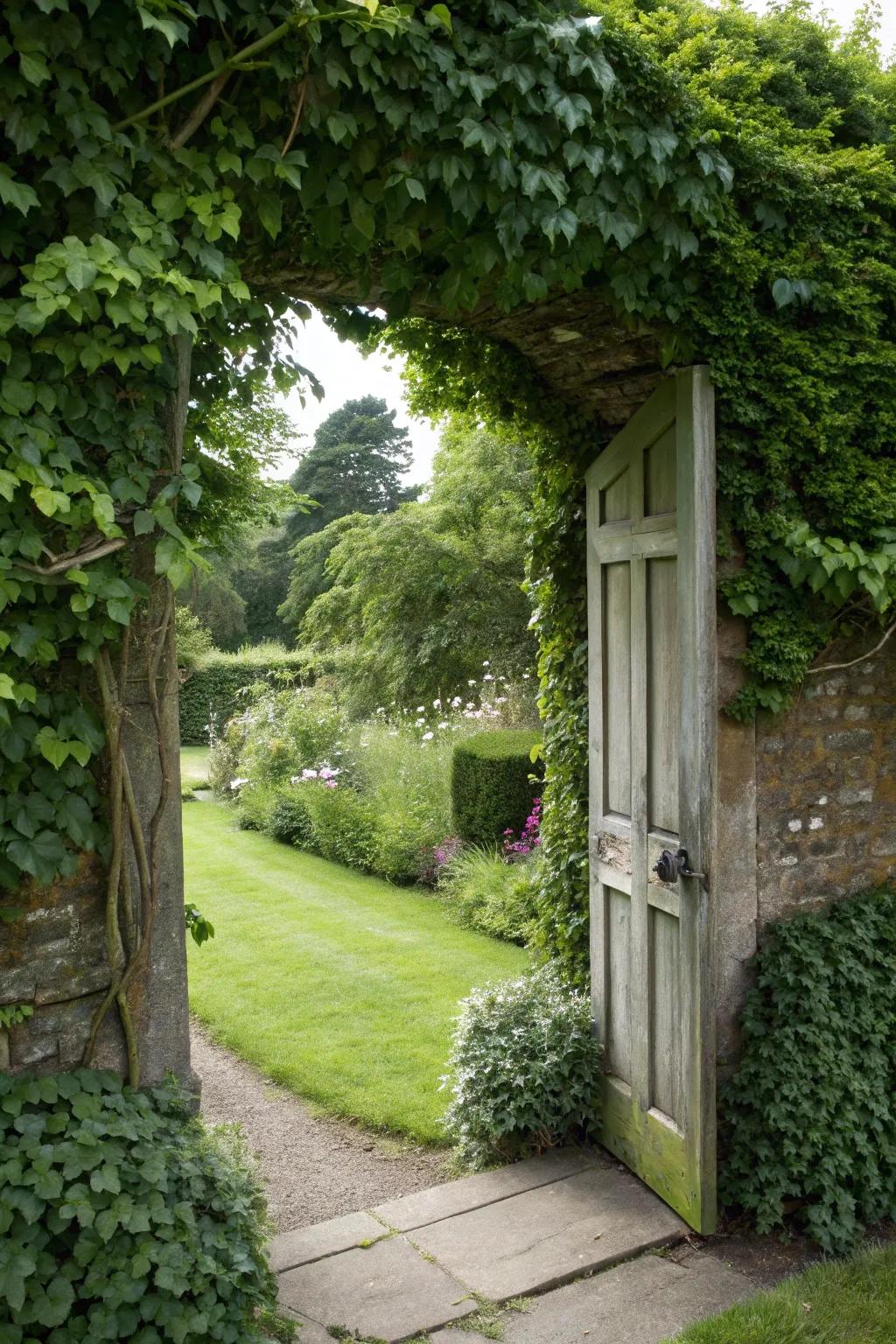Nature's concealment disguises this garden door in plain view.