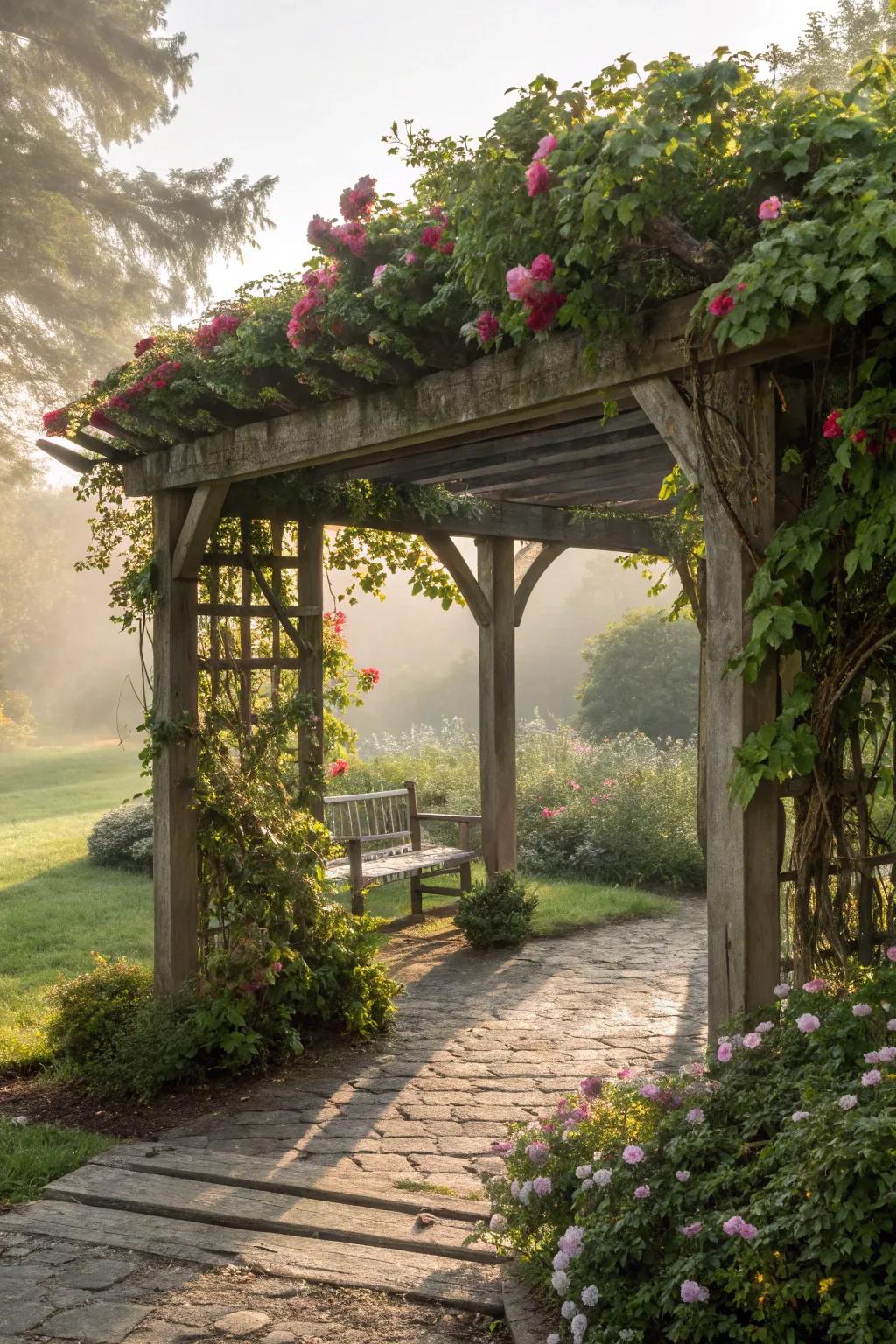 An arbor sanctuary provides a fanciful retreat.
