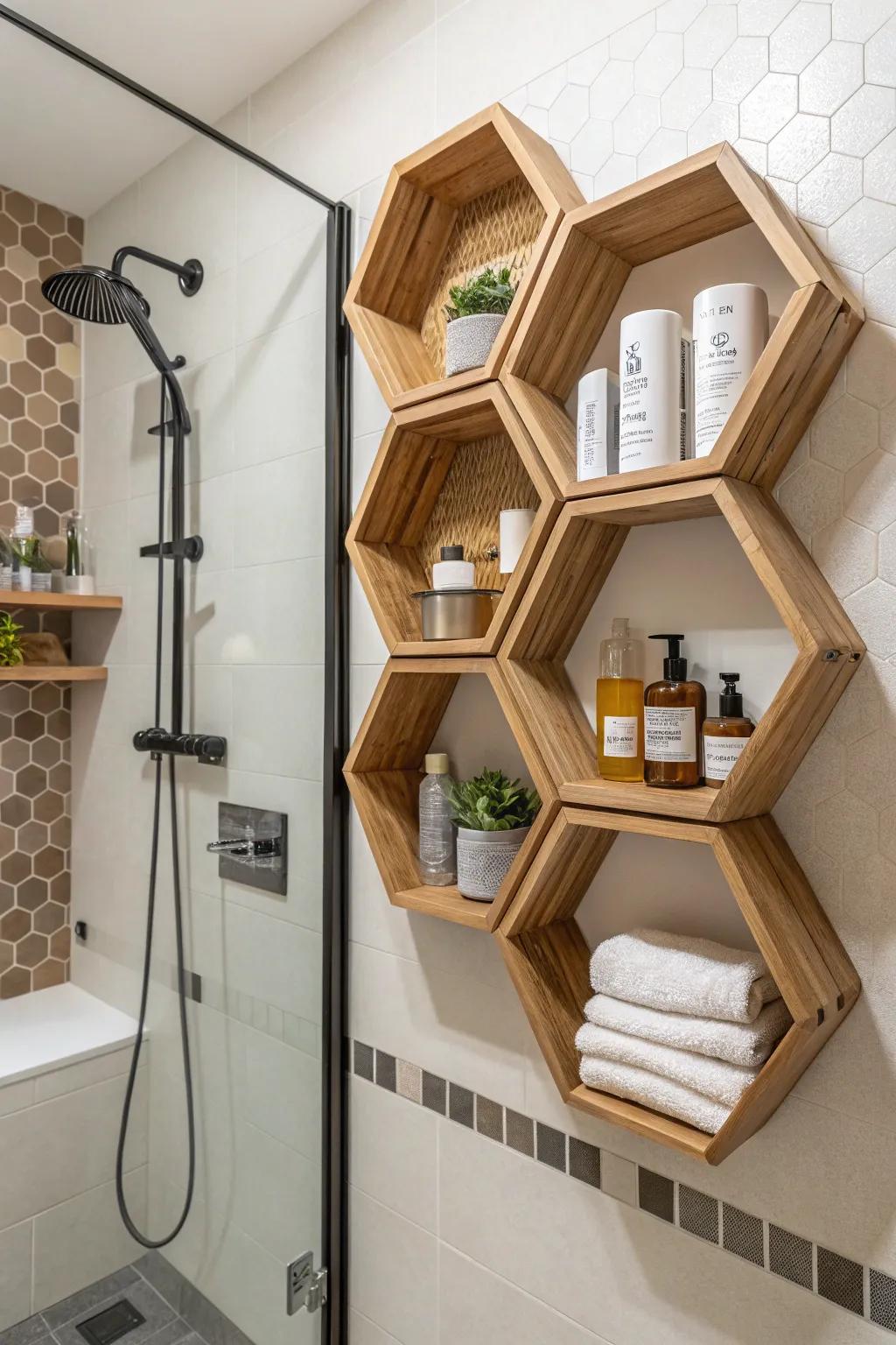 Polygonal fixtures present a contemporary geometric layout.